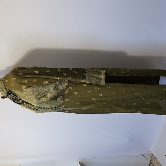 Womens Olive Green Silk Blend Metallic Thread Mandarin Collar Floral Print Kurta - Picture 9 of 16